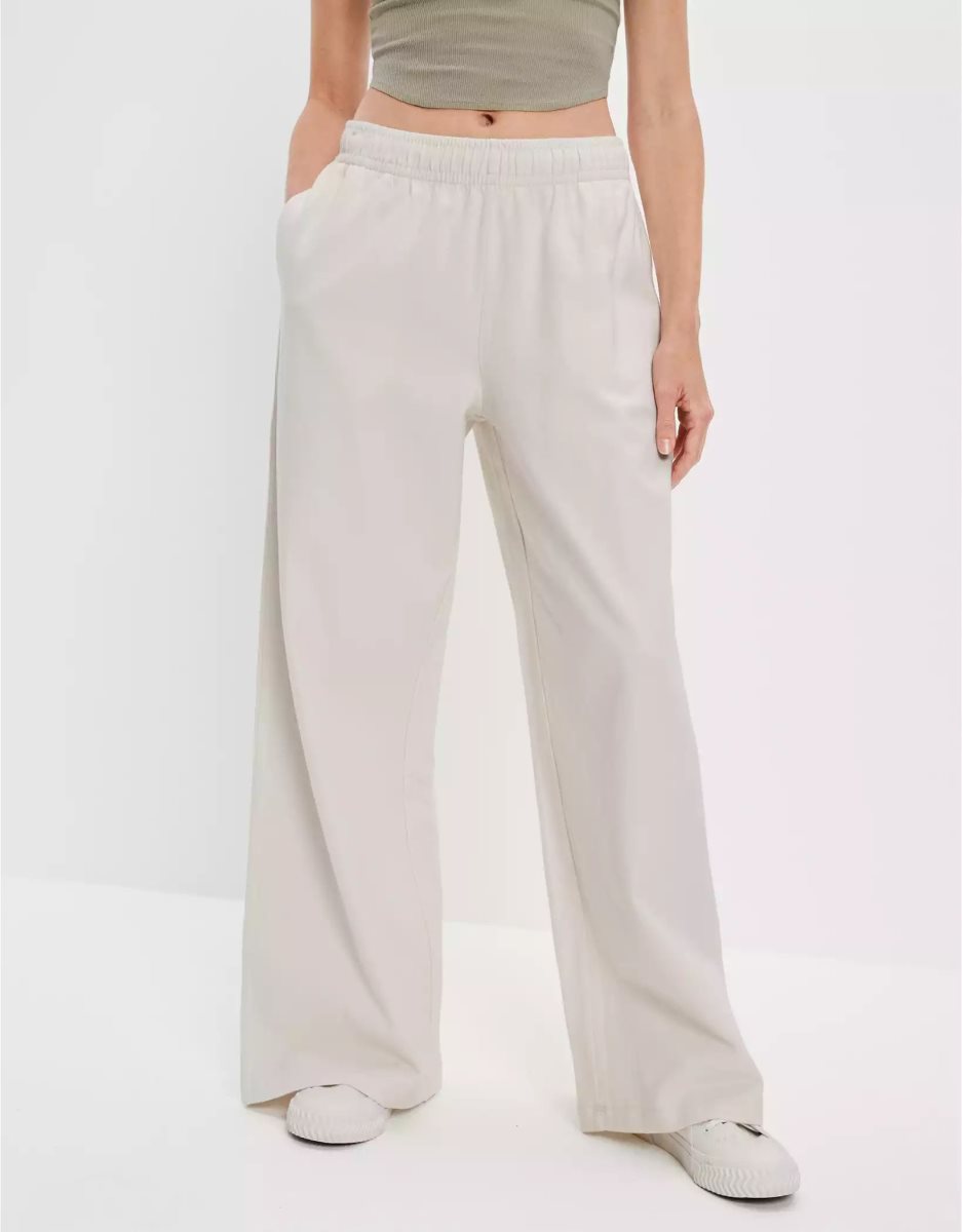 Pantalon Jogging American Eagle AE Sun Set Super High-Waisted Baggy Larges-Leg Knit Pant Blanche Femme | MUA-63017059